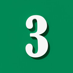 White number three on green background.