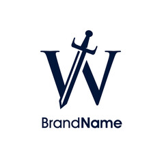 Simple Elegant Initial W Sword Logo