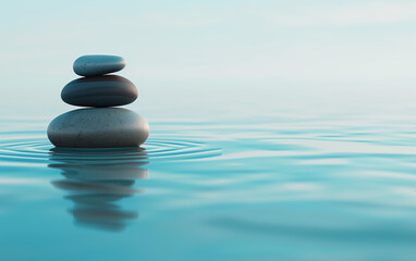 Fototapeta na wymiar Balancing Stones in Water. Zen Concept. Zen Buddhist scene.