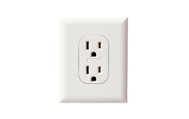 A white wall outlet featuring two functional outlets for electrical devices. Isolated on a Transparent Background PNG.