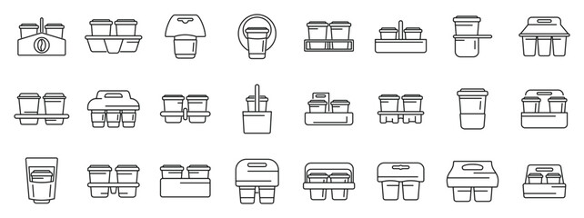 Cup holder icons set outline vector. Food paper box. Drink carrier away