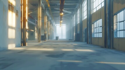 Interior view inside an abandoned factory building : Generative AI