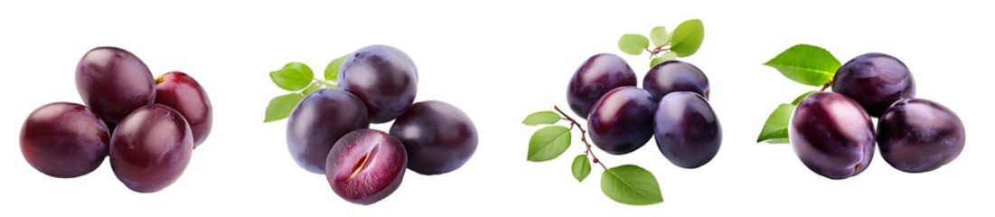 Fresh plums isolated on a transparent PNG background, white background , Generative Ai