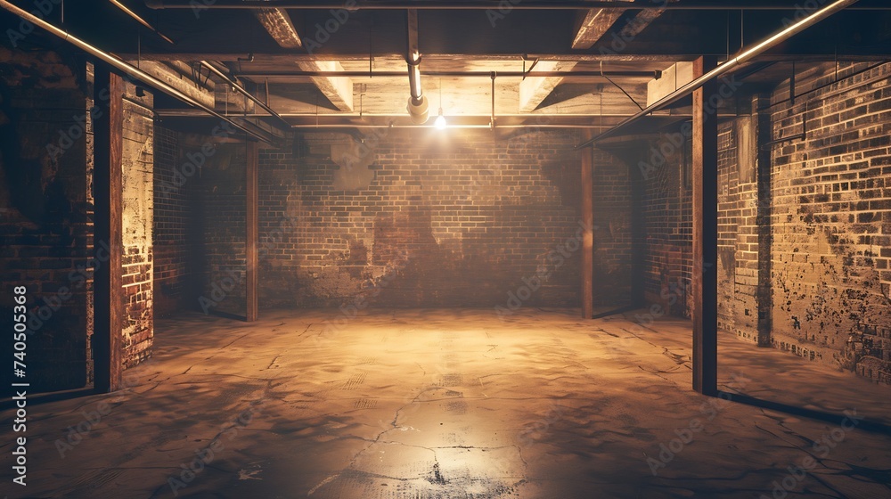 Poster Old empty, grunge basement room with copy space : Generative AI