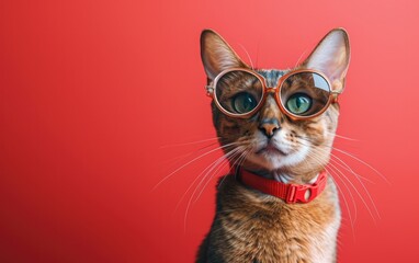 Abyssinian cat with sunglasses on a professional background