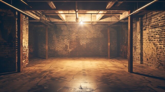 Old empty, grunge basement room with copy space : Generative AI