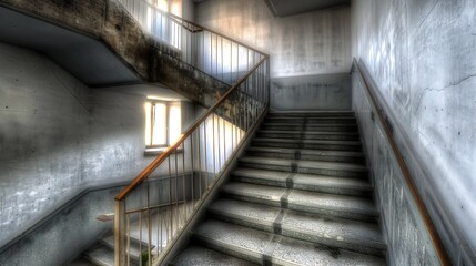 staircases in an abandoned complex, hdr processing : Generative AI