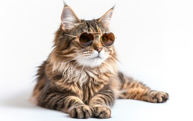 Domestic Longhair cat with sunglasses on a professional background