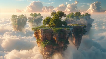 Neurotransmitter molecules bridging the gap between reality and a dreamscape filled with floating islands