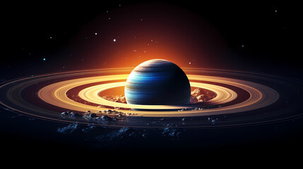 Image of Saturn with many bright colors, concept of planetary rings