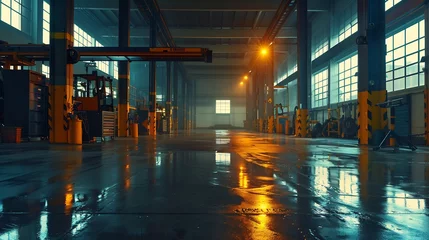 Fotobehang Large industrial hall of a vehicle repair station : Generative AI © Generative AI