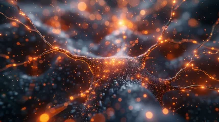 Fototapeten Neurotransmitter molecules transmitting signals across a network of interconnected stars a cosmic brain © AlexCaelus