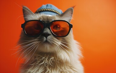Himalayan cat with sunglasses on a professional background