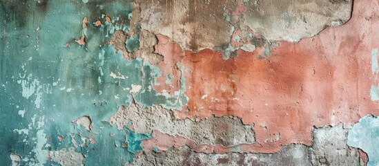 An old and textured wall with faded paint that is peeling off.
