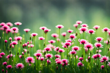Obraz premium Purple Flowers Field Bokeh green blurred Background 