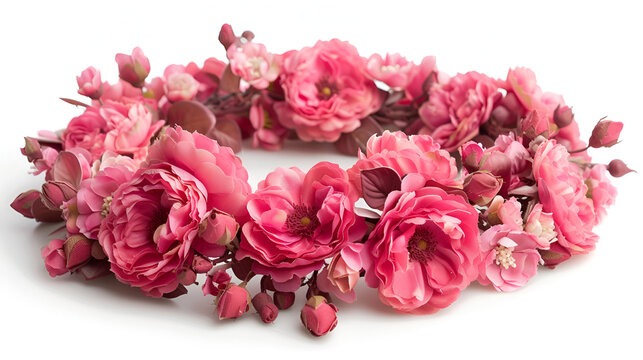 Pink rose wreath isolated on white background. copy space. generative ai