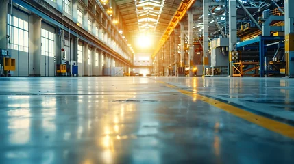 Fototapeten Industrial building or modern factory for manufacturing production plant or large warehouse, Polished concrete floor clean condition and space for industry product display or industry  : Generative AI © Generative AI