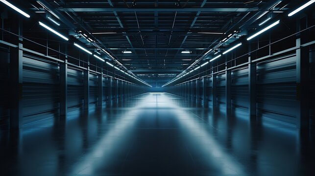 Warehouse empty dark car showroom 3D rendering : Generative AI