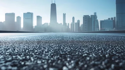 Tuinposter Empty urban asphalt road exterior with city buildings background. New modern highway concrete construction. Concept of way to success. Transportation logistic industry fast delivery. C : Generative AI © Generative AI