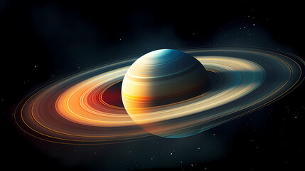Image of Saturn with many bright colors, concept of planetary rings