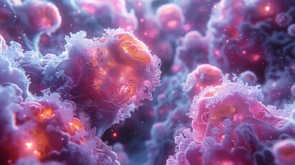 Pancreas in an exoplanetary lab monitored by AI driven insulin regulators floating in a cosmic cloud - obrazy, fototapety, plakaty