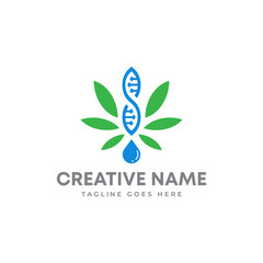 Fototapeta premium CBD oil logo with DNA tech sign
