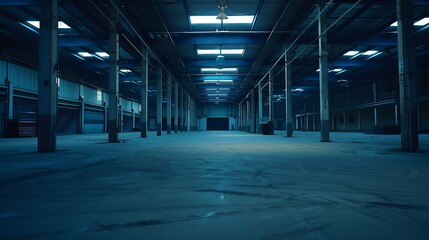 Naklejka premium Empty Warehouse Interior. Industrial Shed or Parking Lot. Urban, Rough Under-construction Background. : Generative AI