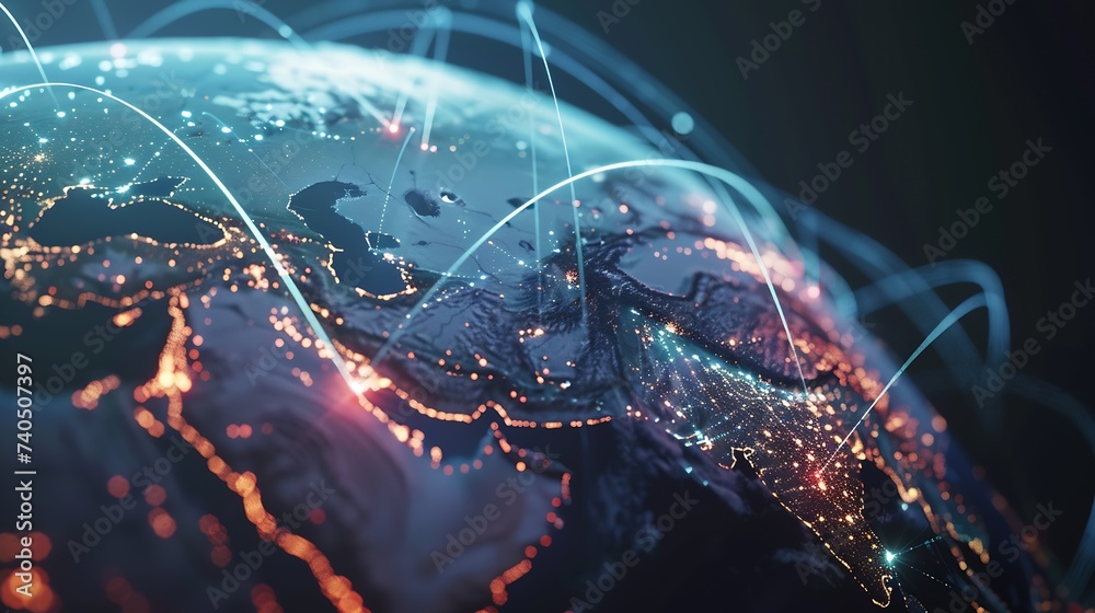 Poster Communication technology for internet business Global world network and telecommunication on earth cryptocurrency and blockchain and IoT Elements of this image  : Generative AI