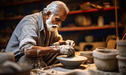 Man Creating Bowl on Potters Wheel