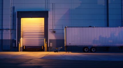 warehouse industrial building Exterior facade with semi truck loading dock door entrance : Generative AI - obrazy, fototapety, plakaty