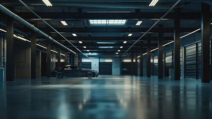 Warehouse empty dark car showroom 3D rendering : Generative AI