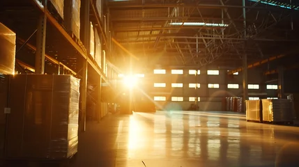 Foto op Plexiglas The sun shines through the windows in the warehouse : Generative AI © Generative AI