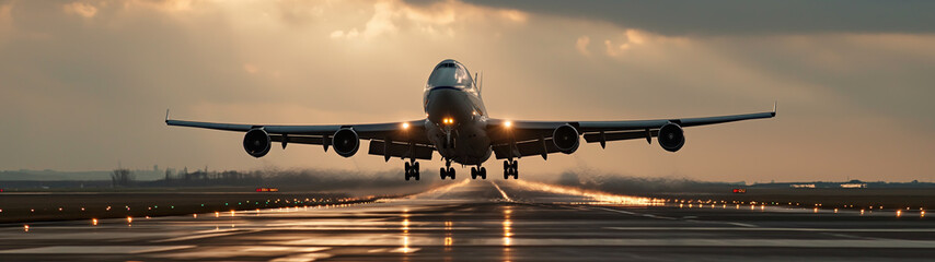 Fototapeta premium plane taking off from airport runways for traveling and transport business