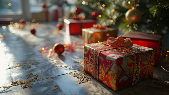 Christmas gift box under tree