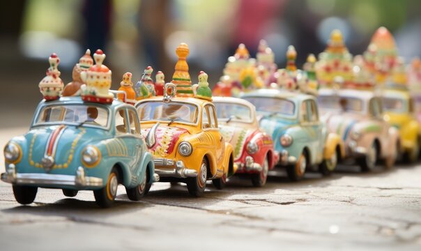 Row of Toy Cars on Street