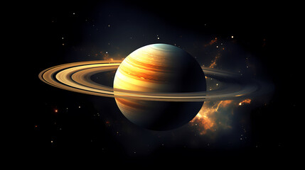 Realistic surreal Saturn in space, concept of planetary rings