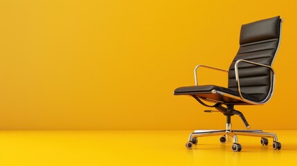 Modern office chair on yellow background, space for text or ads - obrazy, fototapety, plakaty