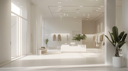 Minimalist Women's Clothing Store Interior with Modern White Decor