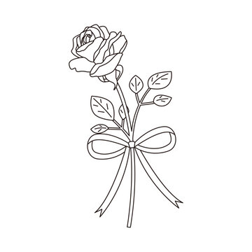 recommend clip art: 一輪のばらとリボンの線画イラスト、アイコン	