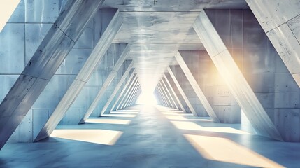 Obraz premium Architectural design of modern concrete hall with abstract geometry : Generative AI