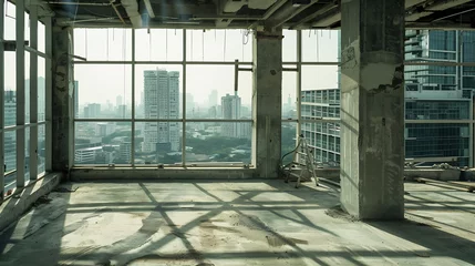 Selbstklebende Fototapeten empty loft, construction site on the high rise building in bangkok, Thailand : Generative AI © Generative AI