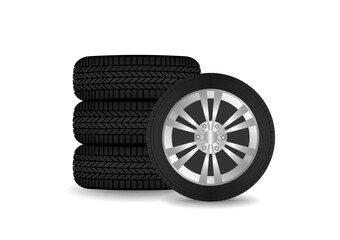 Car Wheel or Car Tire. Vector Illustration Isolated on White Background. 