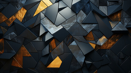 The Geometric Abstract Pattern. Seamless Vector Background. Dark Blue And Gold Texture. Graphic Mod