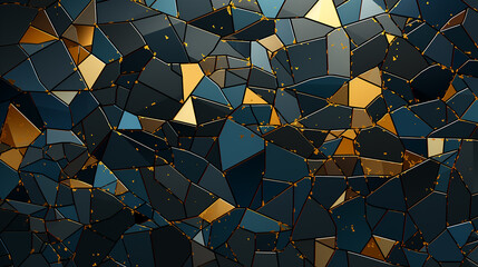 The Geometric Abstract Pattern. Seamless Vector Background. Dark Blue And Gold Texture. Graphic Mod