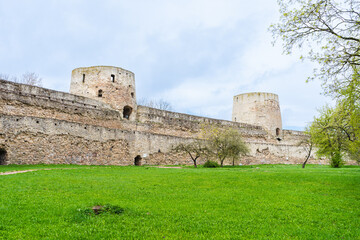 Fototapeta na wymiar Walls and towers of the Izborsk fortress, Izborsk, Pskov region, Russia. High quality photo