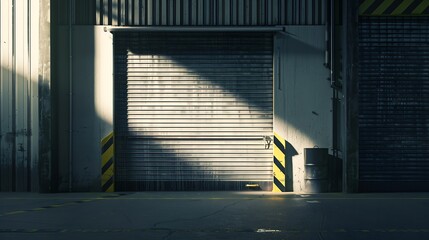 Roller shutter entrance to industrial loading area. : Generative AI - obrazy, fototapety, plakaty