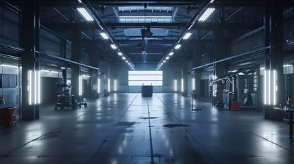 Wandaufkleber Large industrial hall of a vehicle repair station : Generative AI © Generative AI