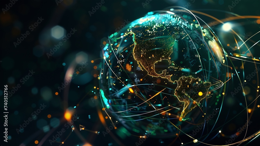 Poster Communication technology for internet business Global world network and telecommunication on earth cryptocurrency and blockchain and IoT Elements of this image  : Generative AI