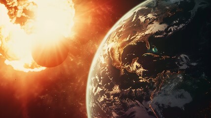 Nuclear explosion on planet Earth Elements of this image  : Generative AI