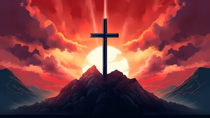 Christian cross, Good Friday wooden cross background with copy space - obrazy, fototapety, plakaty